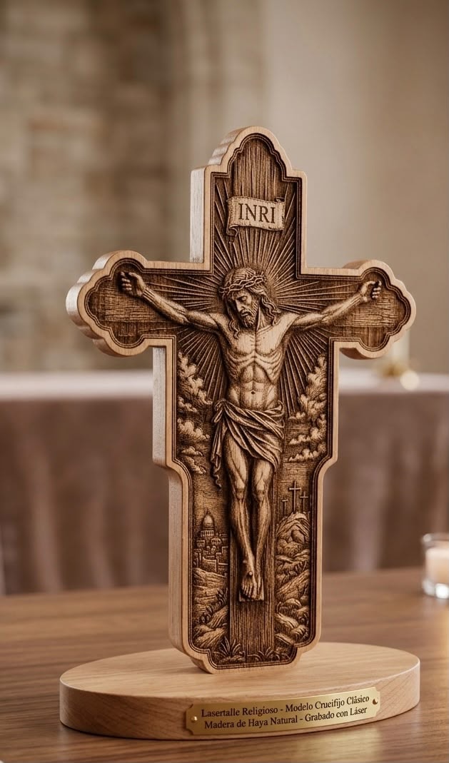 Crucifijo tallado en madera con figura de Cristo — artículo religioso personalizado